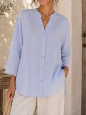 Zara TRF Collection Fine Pinstripe Oversized Blouse in Light Blue. Women’s Large